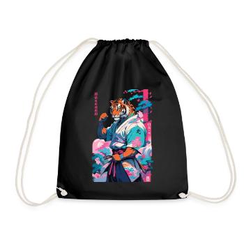 Tiger Yokai Vaporwave Aesthetic Samurai Art - Drawstring Bag - black - Front