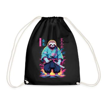 Samurai Faultier Aesthetic Vaporwave Stil - Turnbeutel - Schwarz - Vorne