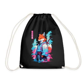 Kitsune Samurai Fuchs Aesthetic Vaporwave Stil - Turnbeutel - Schwarz - Vorne