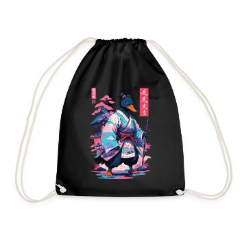 Samurai Duck Aesthetic Vaporwave Style Japanese - Drawstring Bag - black - Front