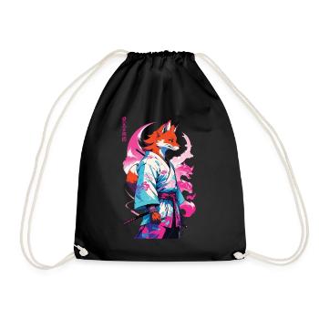 Kitsune Samurai Fuchs Aesthetic Vaporwave Stil - Turnbeutel - Schwarz - Vorne