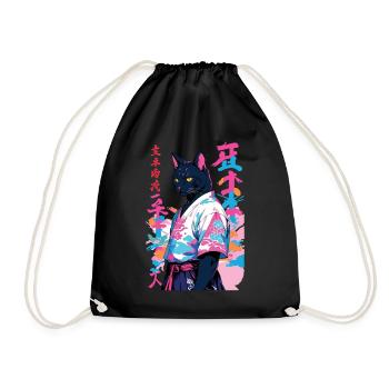 Samurai Katze Vaporwave Aesthetic Samurai Kunst - Turnbeutel - Schwarz - Vorne