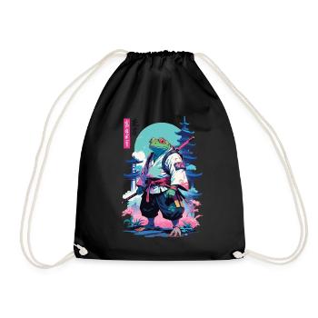 Samurai Frosch Aesthetic Vaporwave Stil - Turnbeutel - Schwarz - Vorne