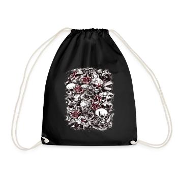 Skulls and Roses Dark Gothic Art - Drawstring Bag - black - Front