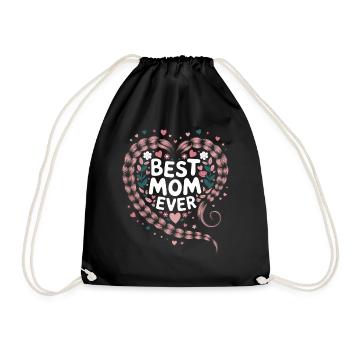 Beste Mama Best Mom Ever Floral Zopf Herz - Turnbeutel - Schwarz - Vorne
