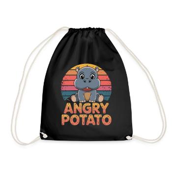 Moo Deng Hippo Angry Potato Vintage Design - Turnbeutel - Schwarz - Vorne