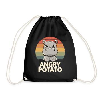Moo Deng Witziges Nilpferd Angry Potato - Turnbeutel - Schwarz - Vorne