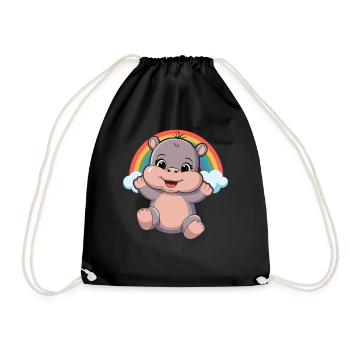 Happy Hippo Under Rainbow Clouds - Drawstring Bag - black - Front