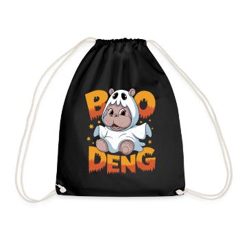 Lustiges Hippo-Motiv Moo Deng für Halloween - Turnbeutel - Schwarz - Vorne