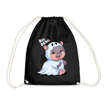 Cute Boo Deng Hippo in Ghost Costume - Drawstring Bag - black - Front