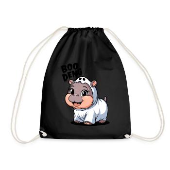 Cute Boo Deng Hippo Costume Adventure - Drawstring Bag - black - Front