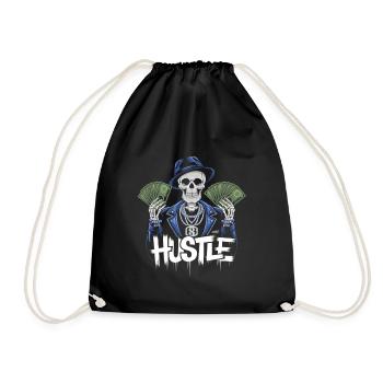 Hustle hard make money skeleton - Drawstring Bag - black - Front