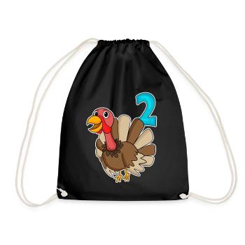 2 Birthday Motif Turkey Bird - Two Years Old - Drawstring Bag - black - Front