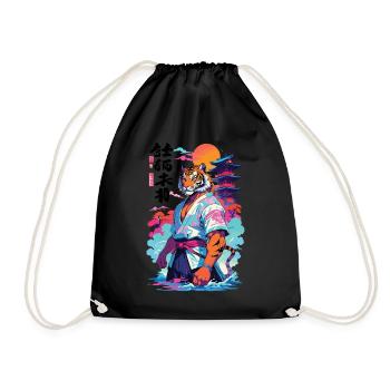 Tiger Yokai Vaporwave Aesthetic Samurai Art - Drawstring Bag - black - Front