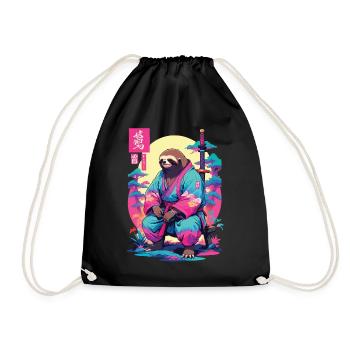 Samurai Faultier im Aesthetic Vaporwave Stil - Turnbeutel - Schwarz - Vorne