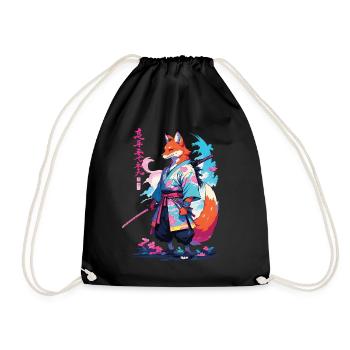 Kitsune Samurai Fuchs Aesthetic Vaporwave Stil - Turnbeutel - Schwarz - Vorne