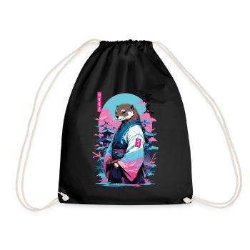 Samurai Otter Aesthetic Vaporwave Stil - Turnbeutel - Schwarz - Vorne
