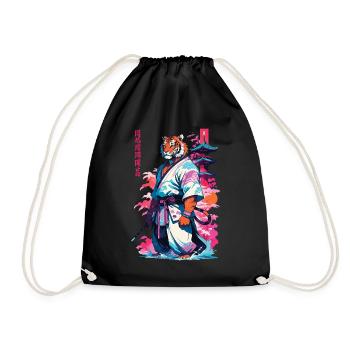 Tiger Yokai Vaporwave Aesthetic Samurai Art - Drawstring Bag - black - Front