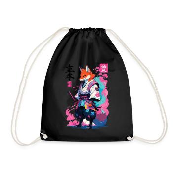 Kitsune Samurai Fuchs Aesthetic Vaporwave Stil - Turnbeutel - Schwarz - Vorne
