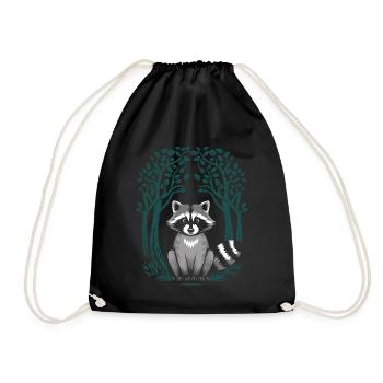 Cottagecore style raccoon dog illustration - Drawstring Bag - black - Front