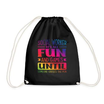 Social worker fun until someone loses the pen - Drawstring Bag - black - Front