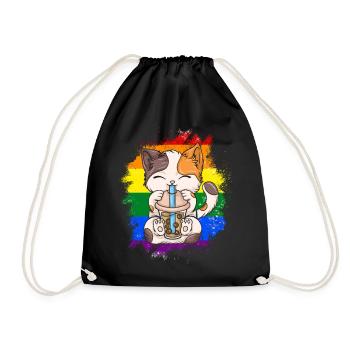 Bubble Tea Boba BubbleTea Kawaii Japan Tea Kpop - Drawstring Bag - black - Front