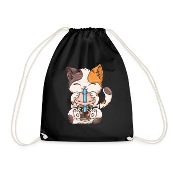 Bubble Tea Boba BubbleTea Kawaii Japan Tea Kpop - Drawstring Bag - black - Front