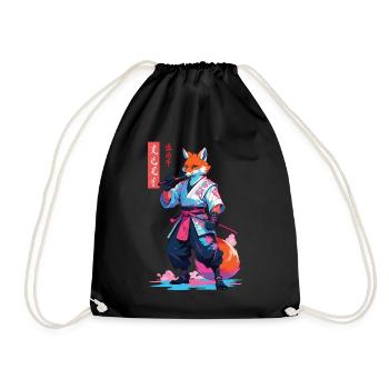 Kitsune Samurai Fox Esthétique Style Vaporwave - Sac de sport léger - noir - Devant