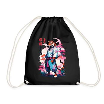 Tiger Yokai Vaporwave Aesthetic Samurai Art - Drawstring Bag - black - Front