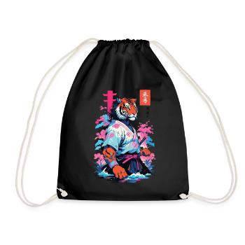 Tiger Yokai & Vaporwave Aesthetic Samurai Art - Drawstring Bag - black - Front