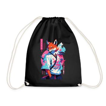 Kitsune Samurai Fuchs Aesthetic Vaporwave Stil - Turnbeutel - Schwarz - Vorne