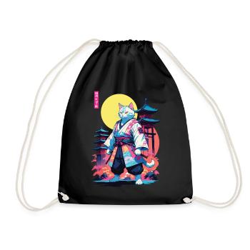 Conception esthétique Samurai Cat Vaporwave - Sac de sport léger - noir - Devant