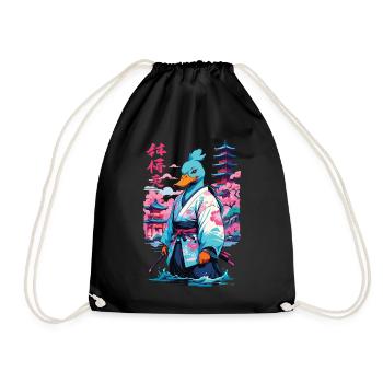 Samurai Duck Aesthetic Vaporwave Style Japanese - Drawstring Bag - black - Front