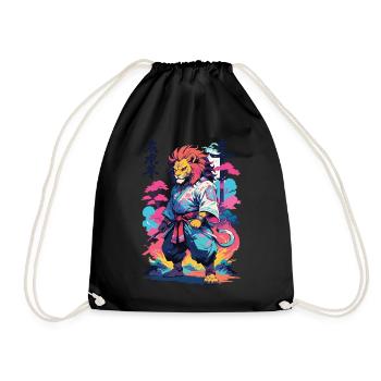 Samouraï Lion Esthétique Vaporwave Style Japon Art - Sac de sport léger - noir - Devant