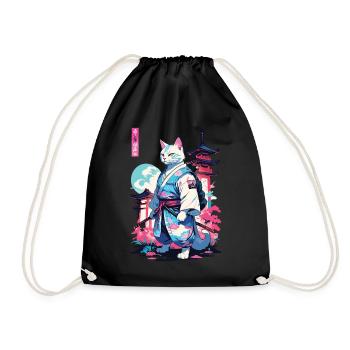 Samurai Katze Vaporwave Aesthetic Japan Style - Turnbeutel - Schwarz - Vorne