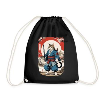 Samurai Cat Vintage Ukiyo E Japanese - Drawstring Bag - black - Front