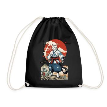 Samurai Cat Vintage Ukiyo-E Japanese - Drawstring Bag - black - Front