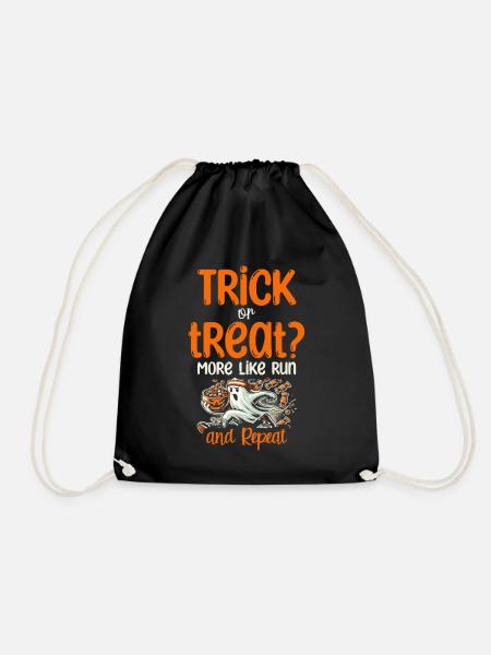 Trick or treat, rather run and repeat, Halloween - Drawstring Bag - black