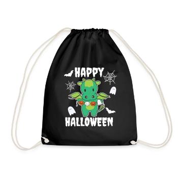 Dragon Happy Halloween Pumpkin Bat Costume - Drawstring Bag - black - Front