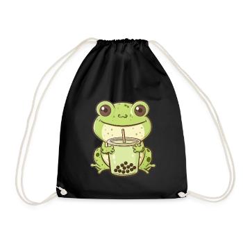 Bubble Tea Boba BubbleTea Kawaii Japan Tea Kpop - Drawstring Bag - black - Front