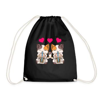 Bubble Tea Boba BubbleTea Kawaii Japan Tea Kpop - Drawstring Bag - black - Front