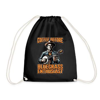 Bluegrass Music Coffee Banjo Player Coffee Lover - Drawstring Bag - black - Front