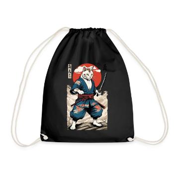 Chat Samouraï Vintage Ukiyo-E Esthétique Style Japon - Sac de sport léger - noir - Devant