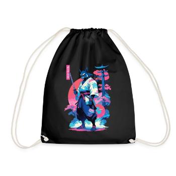 Tanuki Yokai Vaporwave Aesthetic Samurai Art - Drawstring Bag - black - Front