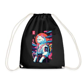 Samurai Katze Vaporwave Aesthetic Japan Kunst - Turnbeutel - Schwarz - Vorne