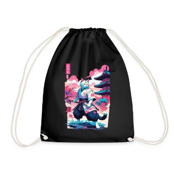 Samurai Katze Vaporwave Aesthetic Japan Kunst - Turnbeutel - Schwarz - Vorne