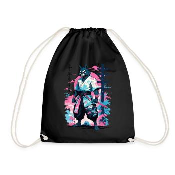 Tanuki Yokai Vaporwave Aesthetic Samurai Art - Drawstring Bag - black - Front