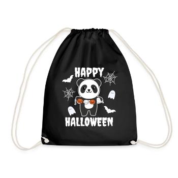 Panda Happy Halloween Pumpkin Bat Costume - Drawstring Bag - black - Front