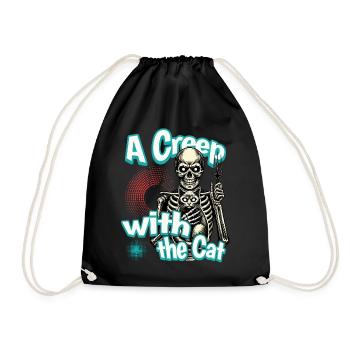 Halloween Skeleton with Cat - A Creep with the Cat - Drawstring Bag - black - Front