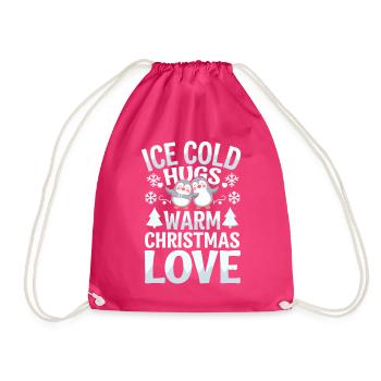 Penguin Christmas Icy Cold Hugs Warmth - Drawstring Bag - fuchsia - Front